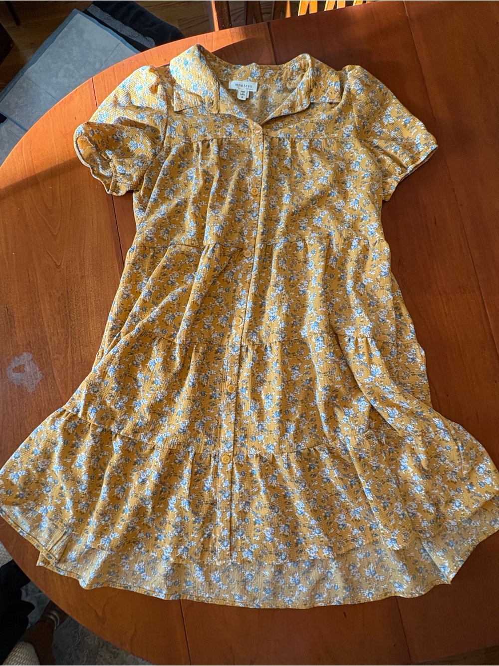 Monteau Yellow Floral Button-Front Kids Dress